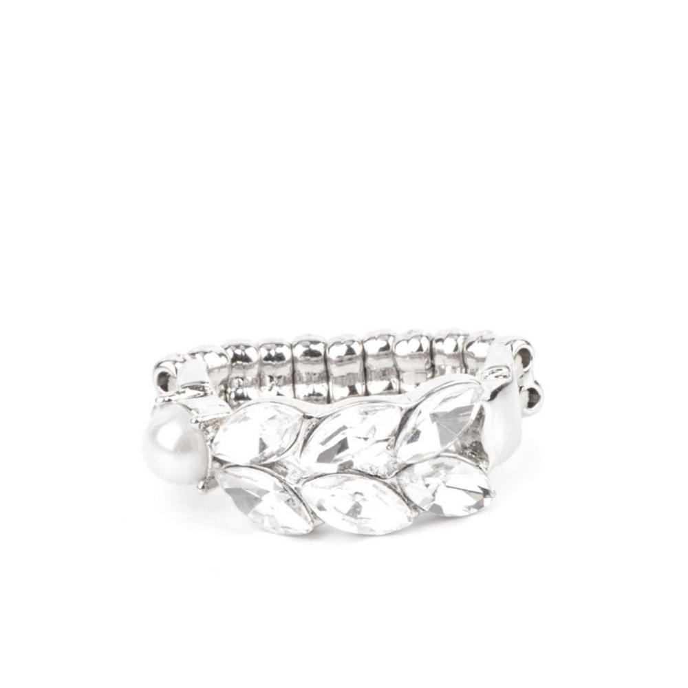 Paparazzi Silver Botanical Bracelet Majestically Musing White  Pearl Fashion